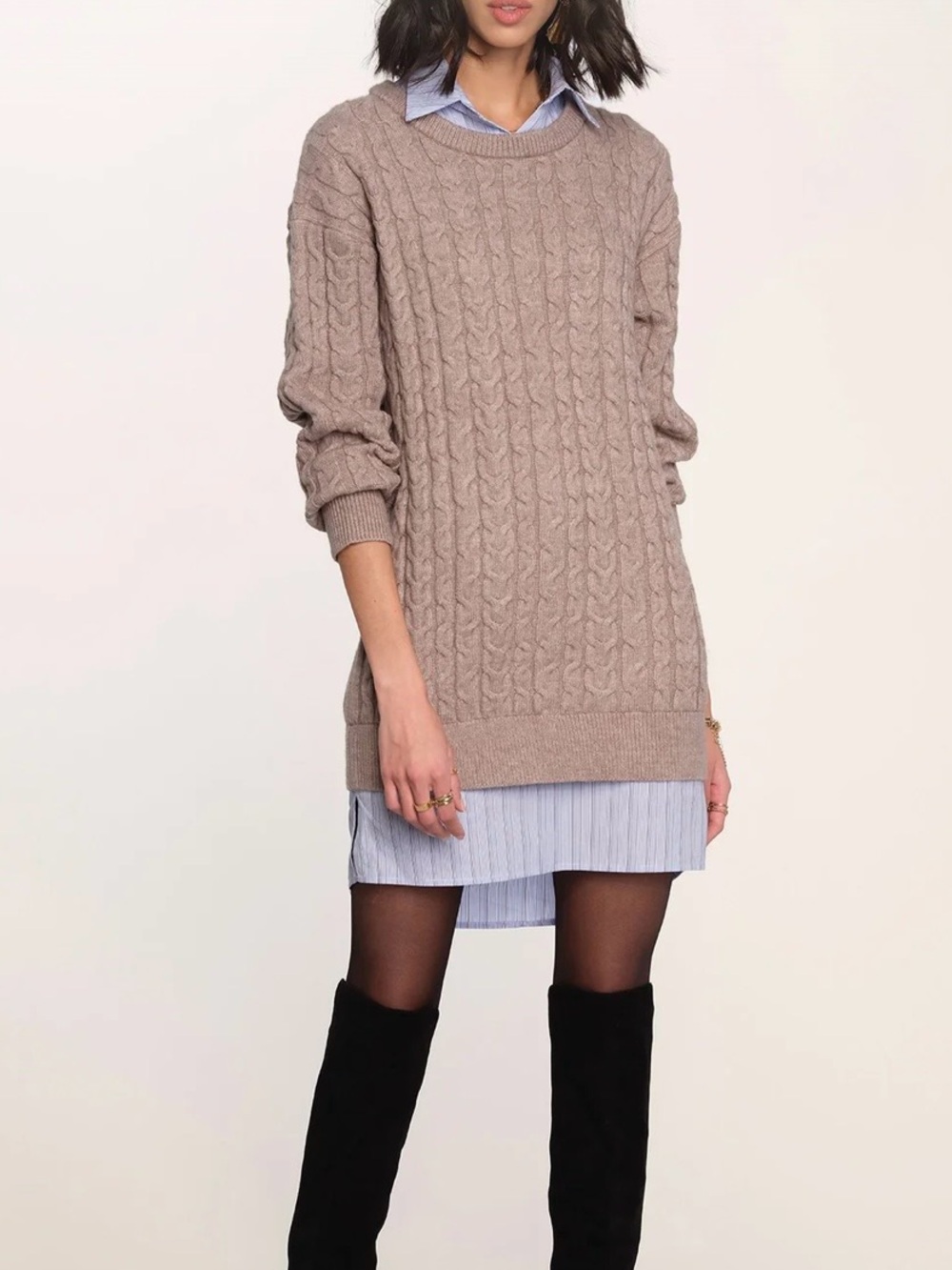 Heartloom Leona cable knit 2 in 1 sweater shirt mini dress sz small